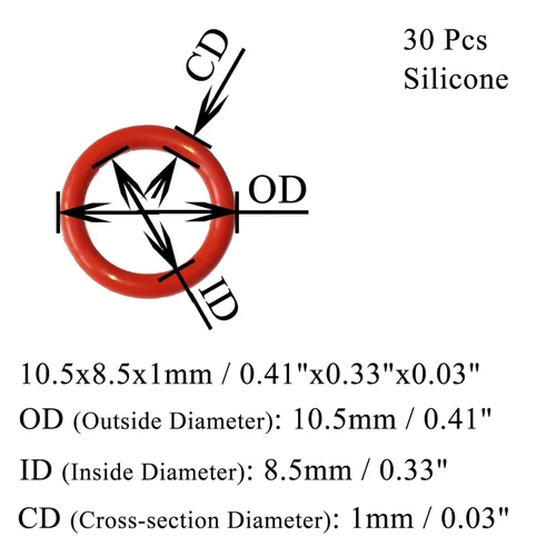Miniatura 2 de [30 piezas] Juntas tóricas de silicona rojas de 0.413 in de diámetro exterior 0.335 in de diámetro interior, 0.039 in de ancho, junta métrica