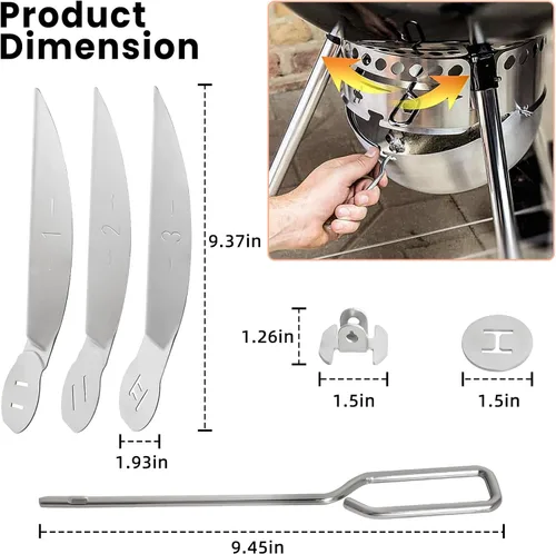 Miniatura 3 de Kit de sistema de limpieza de parrilla de 18-1/2 pulgadas compatible con Weber Kettle Grill 7443 90719 - Piezas de repuesto para parrilla de carbón