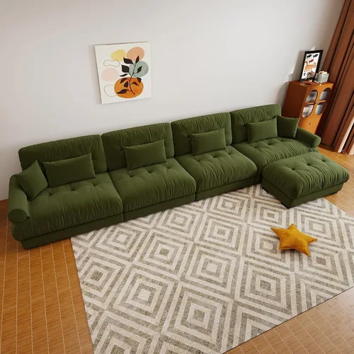 Miniatura 71 de Sofá modular de gran tamaño de 94 pulgadas, sofás seccionales grandes de color beige y blanco para sala de estar, juego de sofá de terciopelo, sofás