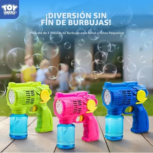 Miniatura 3 de TOY Life Paquete de 3 pistolas de burbujas para niños, soplador automático de burbujas, a prueba de fugas y ligeras, juguetes de verano al aire