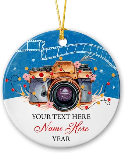 Adorno de Cerámica Personalizado de Fotógrafo Fotografía Navidad 2025, Regalos de Adorno de Cámara Fotográfica para Navidad, Adornos de Cámara para