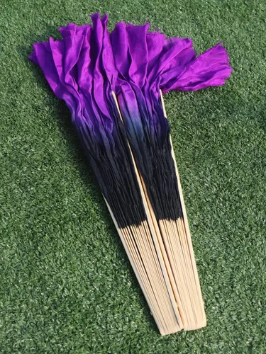 Miniatura 5 de Winged Sirenny Pares de abanicos plegables de seda cortos de 4 pulgadas (3.9 in) para adoración y baile popular chino (negro a morado)