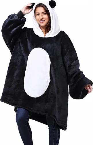 Solaris Manta con capucha estilo oso panda, sudadera con capucha de sherpa súper suave, cálida y acogedora con bolsillo grande, para adultos y Panda