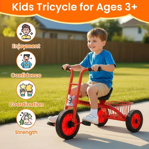 Miniatura 2 de Triciclo para niños de 3 a 8 años, asiento ajustable para niños, triciclo preescolar con ruedas de goma y cesta de almacenamiento, regalos