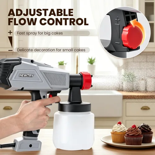 Miniatura 3 de NEWTRY Pistola pulverizadora de chocolate de 500 W para pasteles, pulverizador de pintura eléctrico de 110 V, kit de rociador de pasteles, 3 modos