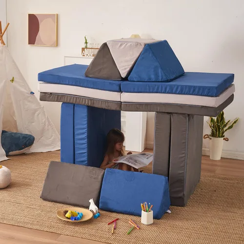 Miniatura 7 de jela Sofá de juego para niños, tamaño extendido, 8 piezas para la familia, sofá modular de espuma para niños y adultos, juego de casa