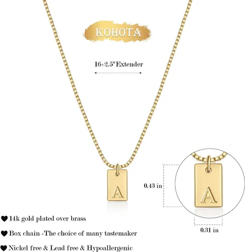 Miniatura 5 de KOHOTA Collares con inicial para mujer, chapado en oro de 14 quilates, collar con letra con nombre, delicado collar con dije de inicial, joyería