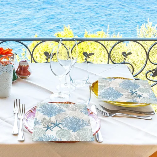 Miniatura 7 de AnyDesign 100 servilletas de papel de océano desechables con estrellas de mar y conchas de coral, servilletas de almuerzo con temática del mar