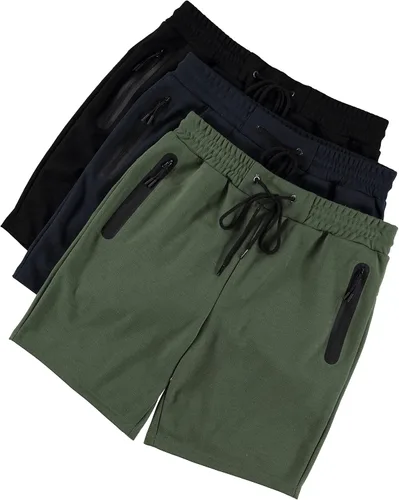 Miniatura 2 de PURE CHAMP Pantalones cortos para hombre, paquete de 3 unidades, pantalones cortos Tech Fleece de algodón, casuales, para descansar, gimnasio