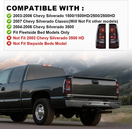Miniatura 4 de PIT66 Juego de luces traseras compatible con Chevy Silverado 2003-2006 Luz trasera de humo izquierda y derecha, con arnés lente oscura