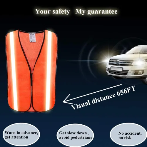 Miniatura 5 de SIFE Paquete de 10 chalecos de seguridad reflectantes de alta visibilidad, hechos de tela de malla transpirable y naranja neón con diseño elástico