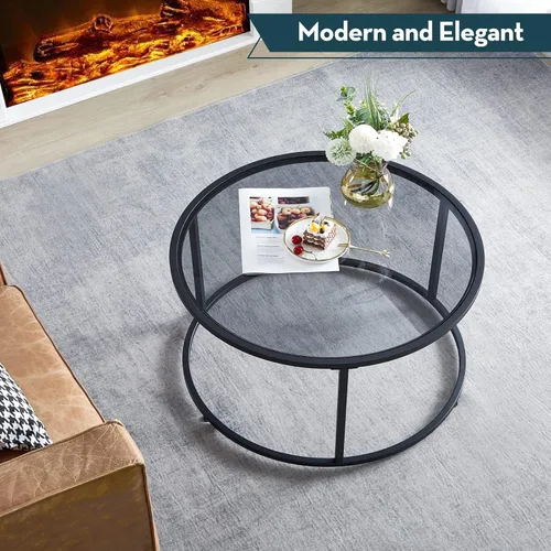Miniatura 8 de SAYGOER Mesa de centro redonda de cristal para espacios pequeños, mesa central simple y moderna para sala de estar, oficina en casa, mesa auxiliar