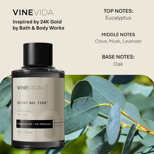VINEVIDA [118 Ml] Aceite de Fragancia Nº 1100 para Difusores de Aire Frío, Notas Aromáticas de Eucalipto, Lavanda, Roble, Clavo y Almizcle Aceites