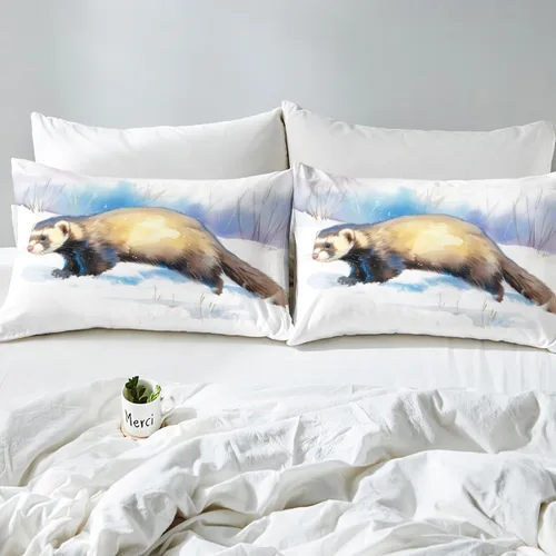 Miniatura 5 de Juego de ropa de cama de hurón Minks Comadreja Animal Funda de edredón Kawaii animales salvajes funda de edredón individual, juego de cama de Multi
