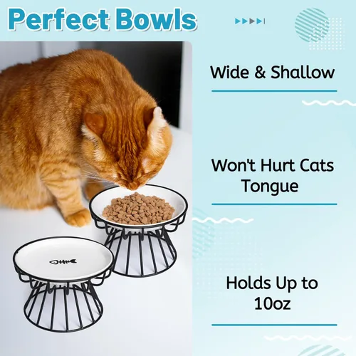 Miniatura 4 de Cuencos para gatos Wellbro, cuenco elevado para gatos, plato elevado de cerámica con soporte de metal, estación de alimentación de agua o comida