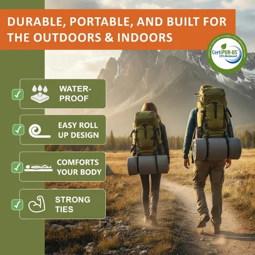 Miniatura 2 de Colchón impermeable multiusos para camping (26 x 72/30 x 75/38 x 75) almohadilla enrollable con parte inferior antideslizante lavable con cremallera
