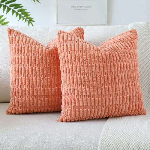 Miniatura 18 de OTOSTAR - Paquete de 2 fundas de cojín decorativas de pana suaves y a rayas estilo boho, fundas de cojín cuadradas para decoración del hogar, fundas
