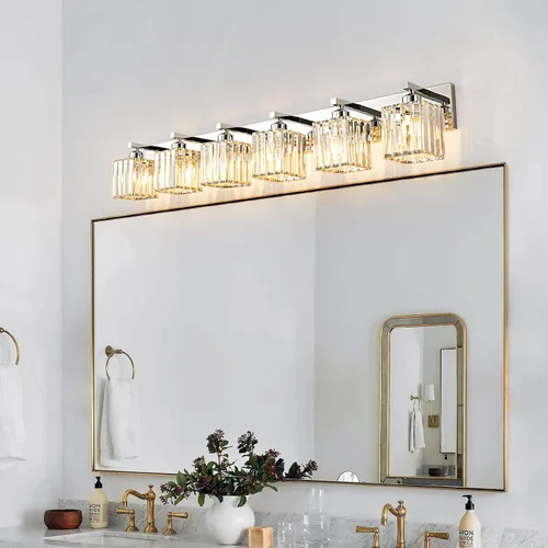Miniatura 3 de Moderna lámpara de tocador de baño de cristal, color cromo, de 6 luces Cromo Recto