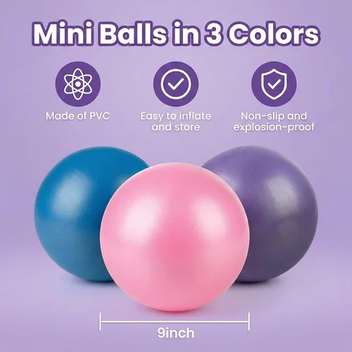 Miniatura 5 de RAINFLOW Pelota de ejercicio pequeña de 3 piezas, pelota de pilates de 9 pulgadas, pelota de yoga pequeña para estabilidad, terapia física, fitness