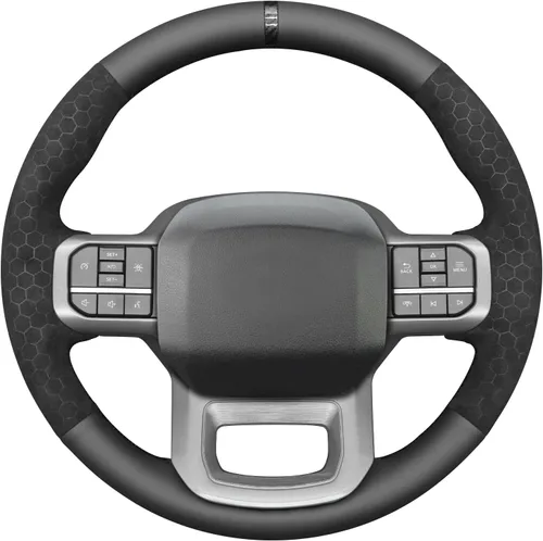 Miniatura 19 de MEWANT Funda de volante de automóvil brillante de fibra de carbono y gamuza cosida a mano para Ford F-150 2021-2023 / F-150 Lightning 2022-2023