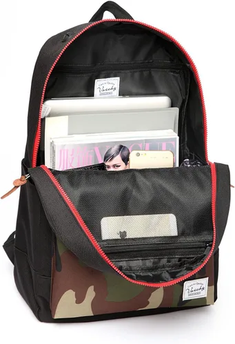 Miniatura 6 de VASCHY Mochila escolar, unisex, delgada, ligera, resistente al agua, para hombres y mujeres, mochila escolar universitaria, bolsa de viaje Black Camo