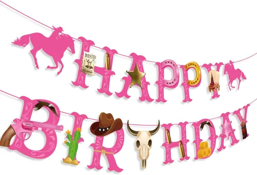 Decoraciones de fiesta temática de vaquera – Cartel de cumpleaños de vaquero y vaquera para fiesta de cumpleaños de caballos, baby shower y
