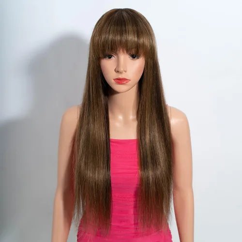 Miniatura 12 de Rebecca Fashion Pelucas lacias de 14 pulgadas con flequillo, pelucas de cabello humano para mujeres negras, sin encaje frontal, pelucas de cabello