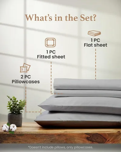 Miniatura 3 de Good Sleep Bedding Juego de sábanas tamaño King con bolsillos profundos – 4 piezas, juego de sábanas de algodón egipcio, camas tamaño King, con Gris