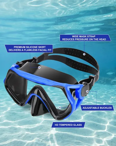 Miniatura 4 de Equipo de esnórquel para adultos, juego de máscara de esnórquel en seco, juego de máscara de buceo para adultos, máscara de buceo panorámica
