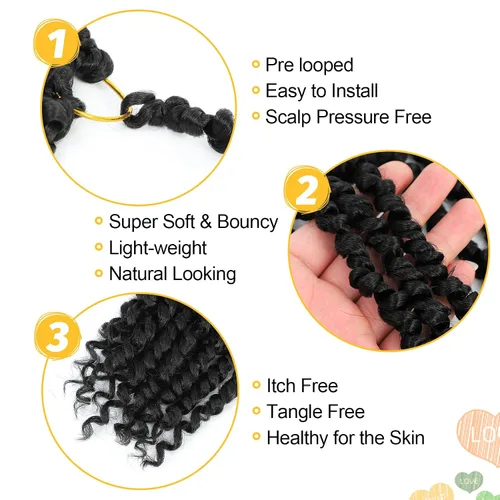 Miniatura 4 de Cabello Passion Twist de 12 pulgadas, 8 paquetes, cabello de ganchillo pretrenzado para mujeres negras, cabello rizado de ganchillo preenlazado, 1b#
