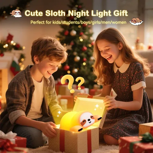 Miniatura 6 de Linda luz nocturna de perezoso para niños, luz nocturna de guardería ajustable en 3 niveles, luz nocturna de silicona esponjosa para regalos