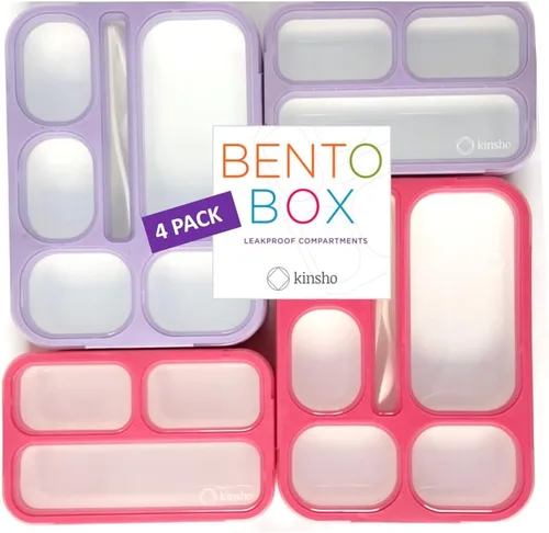 Miniatura 21 de Contenedor de lonchera Bento-Box para niños, niñas, mujeres, kit de 6 compartimentos para porciones escolares, cajas de comida o aperitivos para Rosa