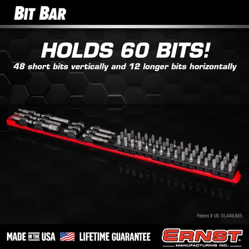 Miniatura 2 de Ernst Manufacturing Barra de 60 brocas para herramientas con base magnética, almacenamiento y organizador de brocas hexagonales de 1/4 pulgadas