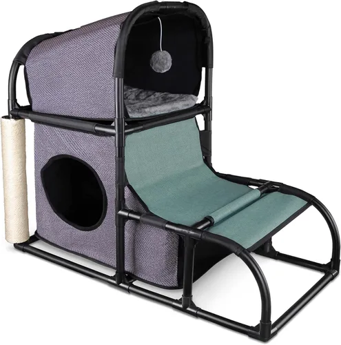 Goetland Moderno condominio para gatos Casa para gatos Árbol para mascotas Muebles para mascotas Cama de torre para gatos grande Rascador Poste Gris