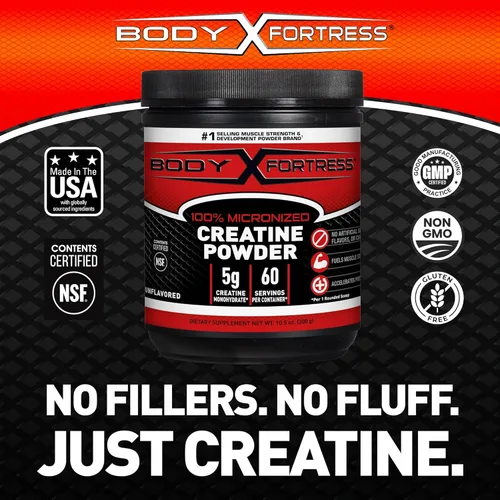 Miniatura 5 de Body Fortress Polvo de monohidrato de creatina 100% - Suplemento de creatina micronizada sin sabor para el crecimiento muscular, fuerza
