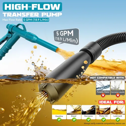 Miniatura 2 de Ecarke 5 GPM Cordless Fuel Transfer Pump for Gasoline Diesel, Manual Control Portable Gas Can Pump, Compatible with Makita 18V Batteries, 51" Hose &