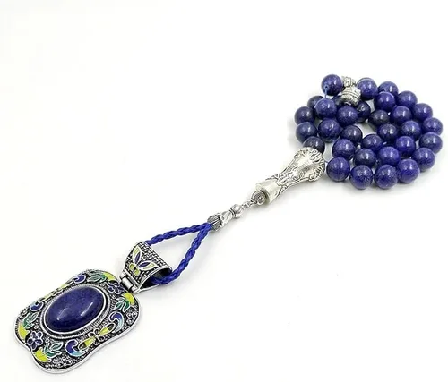 Miniatura 5 de Tasbih - Piedra de lapislázuli natural, tamaño de 0.472 in con colgante de lapislázuli tibetano cuentas de oración musulmana (0.394 in x 45 cuentas)