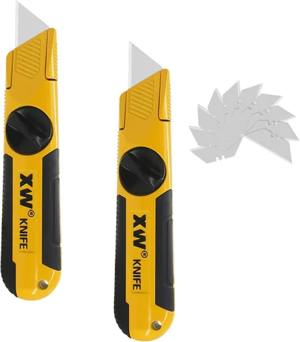 XW Cuchillo utilitario de hoja fija, cortador de paneles de yeso resistente no retráctil, 10 cuchillas adicionales incluidas, paquete de 2