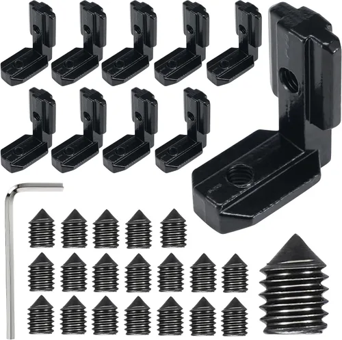 BELLA BAYS 40Series 10Sets de conector interior negro en forma de L, conector de esquina oculta, accesorios de extrusión de aluminio 4040 para