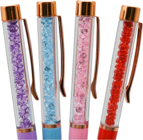 Miniatura 4 de 12 bolígrafos de diamantes de cristal floral, bonitos bolígrafos retráctiles con diamantes de imitación brillantes para escuela, oficina, boda