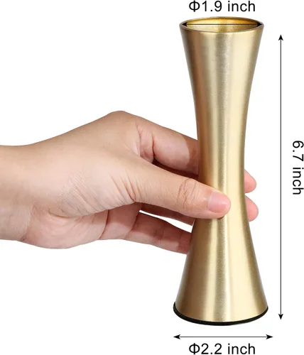 Miniatura 2 de Vixdonos Jarrón de metal de tono latón de 6.7 pulgadas, juego de 2 jarrones decorativos modernos para decoración del hogar, boda o regalo (dorado)