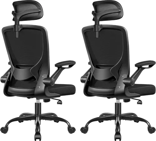 BESTFAIR Silla de oficina ergonómica, sillas de oficina de malla transpirable con soporte lumbar ajustable, brazos abatibles, silla de escritorio