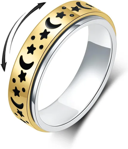 Miniatura 15 de Anillo Giratorio para Ansiedad - Anillo de Dedo de Acero Inoxidable para Hombres y Mujeres - Luna Estrella Negro 8