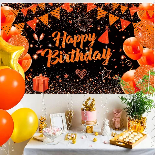 Miniatura 2 de Cartel de cumpleaños naranja para decoración de cumpleaños grande, naranja y negro, cartel de feliz cumpleaños, letrero de cumpleaños naranja, fondo