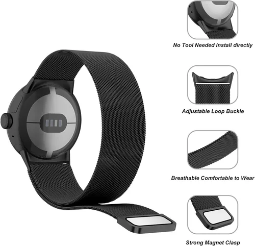 Miniatura 3 de Correa de metal para Google Pixel Watch 1/2/3 de 1.614 in para mujeres y hombres, correa de repuesto ajustable de acero inoxidable
