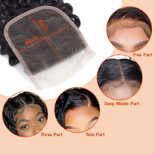 Miniatura 5 de Cabello humano rizado con cierre de encaje de 4 x 4, cabello humano prearrancado Jerry rizado ondulado 12A sin procesar brasileño virgen cierre