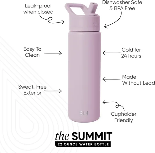 Miniatura 2 de Simple Modern botella de agua reutilizable con tapa con pajilla, termo de acero inoxidable con aislamiento al vacío, para gimnasio, viajes y Rocío