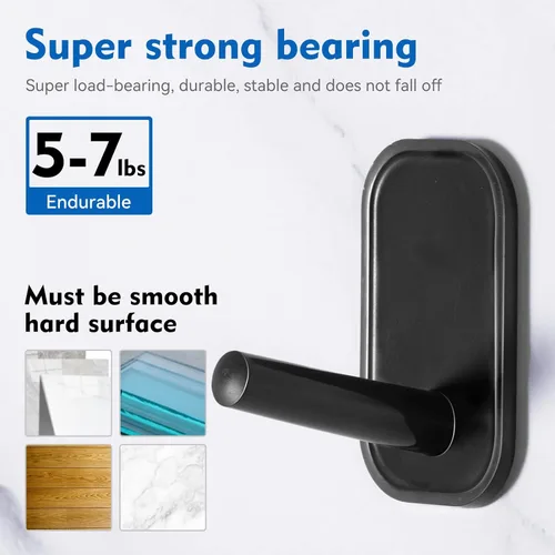 Miniatura 3 de INNPLUS - Juego de ganchos adhesivos de 6 piezas, ganchos de pared autoadhesivos para toallas, abrigos, sombreros, bufandas y más (negro)