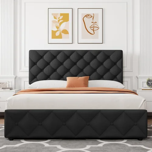 Miniatura 8 de IDEALHOUSE Base de cama de tamaño matrimonial con 4 cajones de almacenamiento y cabecera ajustable, camas de plataforma tapizadas con tapizado