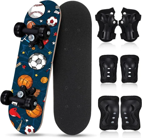 Miniatura 18 de Honoson Juego de 7 piezas de rodilleras, coderas y muñequeras para patinetas para principiantes y niños pequeños
